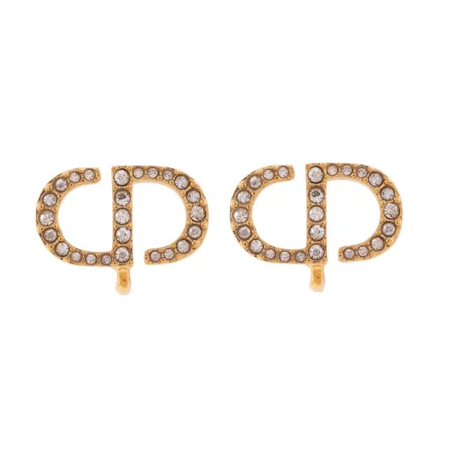 【Dior 迪奧】Petit CD 水鑽字母夾式耳環(金色)