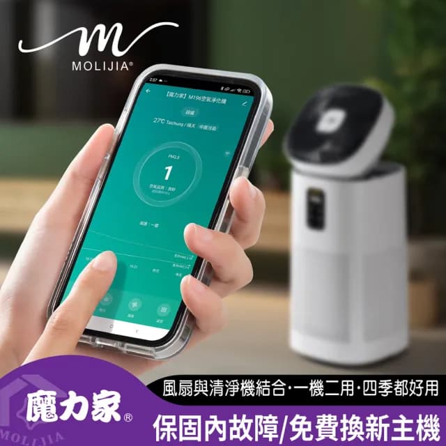 【MOLIJIA 魔力家】超值組-M196 智動UV抗菌抗敏風扇循環空氣清淨機(BY010096)