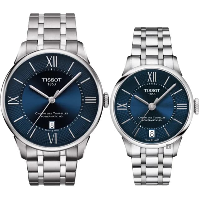 【TISSOT 天梭】杜魯爾動力80小時機械對錶 七夕 情人節禮物(T0994071104800+T0992071104800)