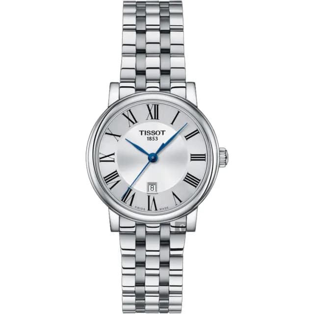【TISSOT 天梭】Carson 羅馬石英女錶-銀/30mm 手錶 送禮 推薦(T1222101103300)