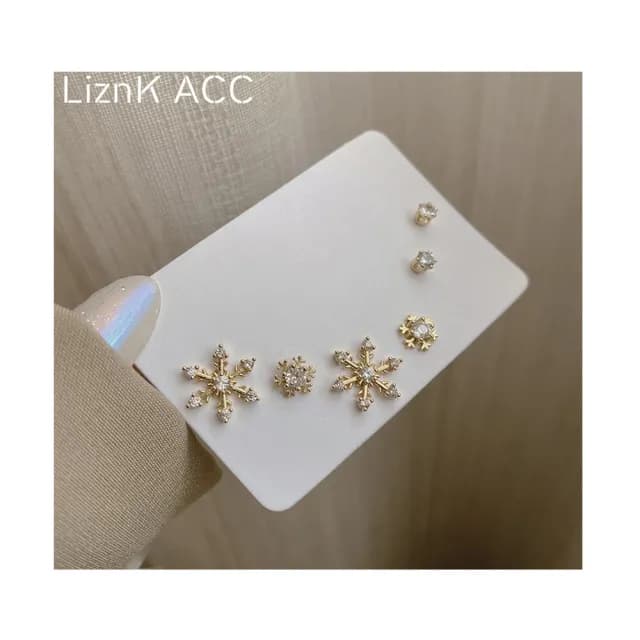 【BBHONEY】韓風精緻輕奢鑲鑽雪花 耳環多件組(韓風飾品)
