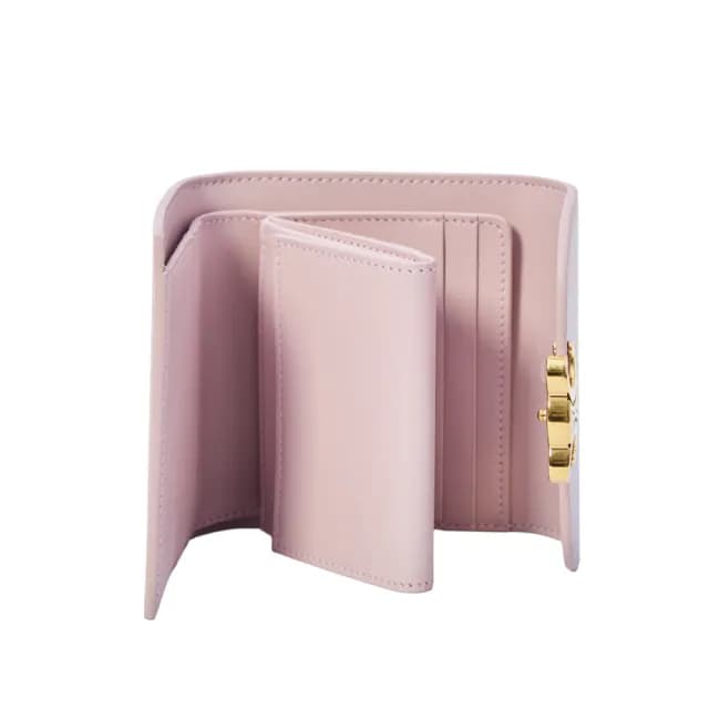 【CELINE】Triomphe 凱旋門 亮澤牛皮革 小號 翻蓋 零錢包 卡夾 皮夾 短夾 淡雅粉紅色 10D783DPV.25BD