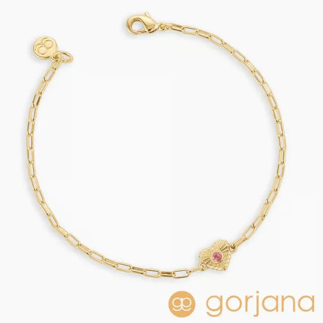 【GORJANA】粉紅碧璽 愛心幸運手鍊 10月誕生石手鍊 紀念日/生日禮物 簡約百搭(開運手鍊)