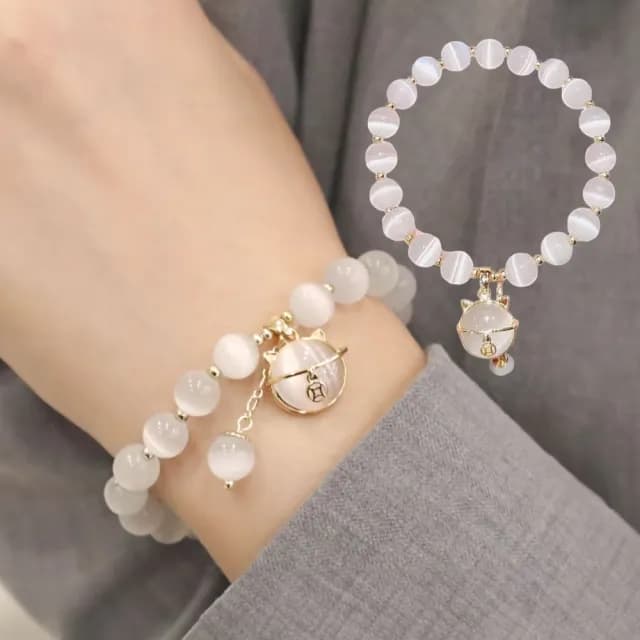 【金貓晶珠】貓語守護貓眼石開運手環(招財貓咪 手珠 手鍊 串珠 飾品 禮物)