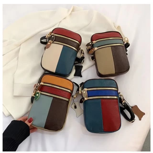 【韓風單品】雙11 復古撞色拼接小方斜背包(特殊隨機色 輕巧 手機包 零錢包 小方包 肩背包 牛皮