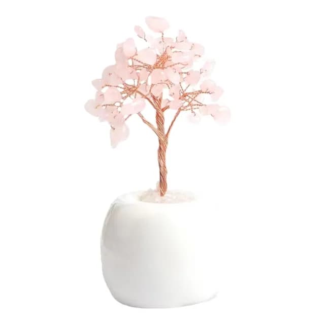 【居家風水】迷你天然粉水晶發財樹(愛情運 桃花 擺件 風水 招財 開業 磁場 喬遷 搖錢樹 聚寶盆 禮物)