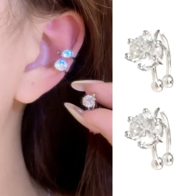 【簡約小巧】極簡雙鑽閃亮微型耳骨夾-大+小(無耳洞 耳夾 耳飾 耳扣 小鑽 層次感 百搭 約會 日常)