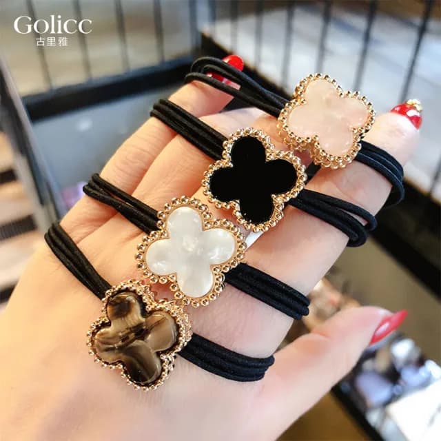 【Golicc】法式 復古氣質四葉草髮圈(七夕 情人節 生日 髮飾 頭飾 大腸圈 髮夾 禮物)