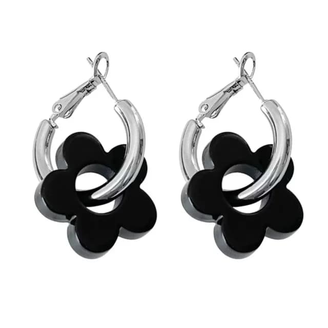 【百搭時尚】甜酷金屬風花朵耳環1對(圈圈耳環 耳圈 耳墜 耳飾 耳針 耳釘 首飾 垂墜耳環 情人節 送禮物)