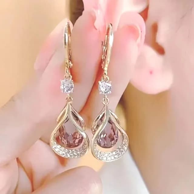 【公主單品】法式氣質水滴粉紫晶耳墜(小臉耳環 耳墜 耳飾 耳針 圈圈耳釘 禮服洋裝)