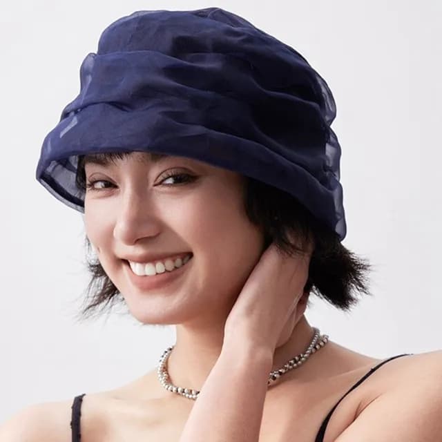 【KT DADA】父親節禮物 桑蠶絲 透氣 女生帽子 真絲 平頂 短帽簷 薄款 圓帽 時尚 日系穿搭 漁夫帽 薄紗帽 網