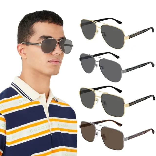 【GUCCI 古馳】飛行員款太陽眼鏡(GG0528S、GG0529S 男款任選／父親節禮物)