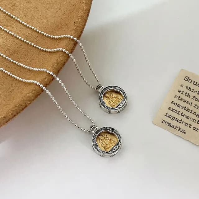 【KT DADA】父親節禮物 純銀項鍊 黃財神項鍊 S925 吊墜項鍊 圓牌項鍊 復古項鍊 民族風 招財納福 項鍊 女生 