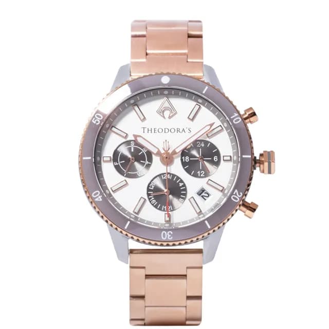 【THEODORA’S 希奧朵拉】小錶面｜水行俠夜光潛水手錶-鋼鍊錶帶(潛水錶 真三眼計時 陶瓷圈)