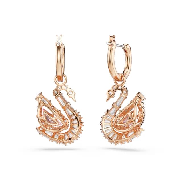 【SWAROVSKI 施華洛世奇】Swan 水滴形耳環 密鑲 天鵝 粉紅色(情人節禮物)