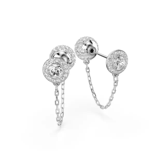 【SWAROVSKI 施華洛世奇】Una Angelic 水滴形耳環 圓形切割 白色 鍍白金色