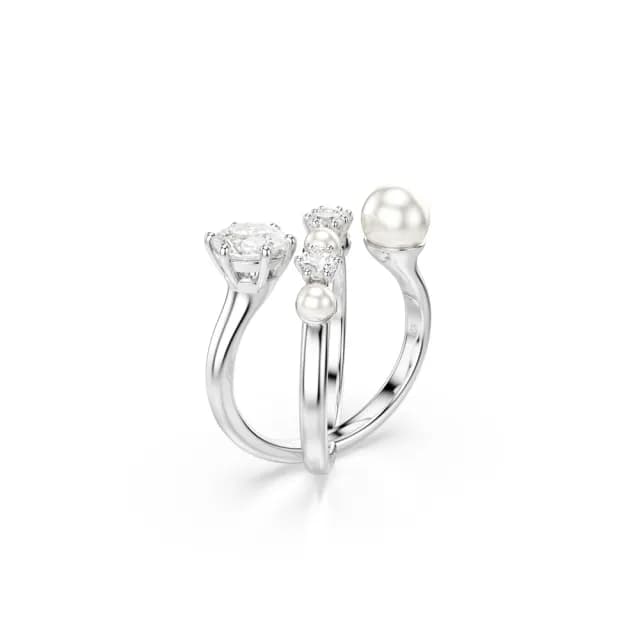 【SWAROVSKI 施華洛世奇】Matrix 個性戒指 水晶珍珠 圓形切割 白色 鍍白金色(情人節禮物)