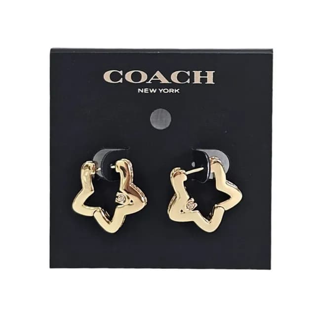 【COACH】LOGO字樣互扣愛心/星星水鑽造型穿式耳環 耳針式(贈原廠紙袋紙盒/七夕情人節)