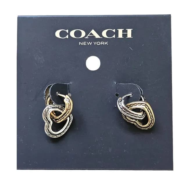 【COACH】LOGO字樣互扣愛心/星星水鑽造型穿式耳環 耳針式(贈原廠紙袋紙盒/七夕情人節)