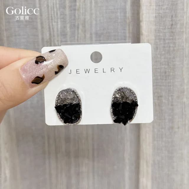 【Golicc】耳環 法式 雙色碎晶(七夕 情人節 生日 飾品 耳釘 耳飾 耳墜 禮物)