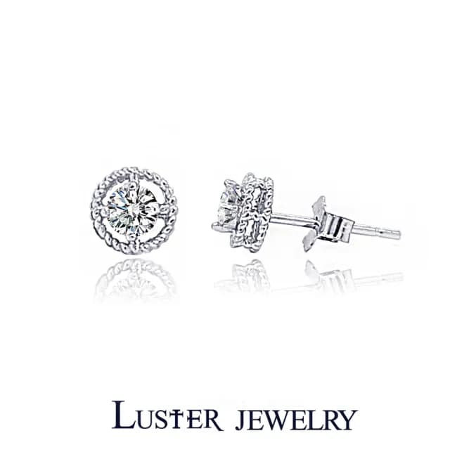 【Luster】熱賣99!10分 D/VS 麻花 培育鑽 純銀 雙層 耳環(培育鑽石X2總重0.20ct)