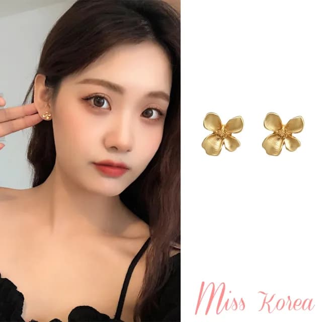 【MISS KOREA】韓國設計S925銀針優雅氣質金色小花耳釘(S925銀針耳釘 金色耳釘 小花耳釘)