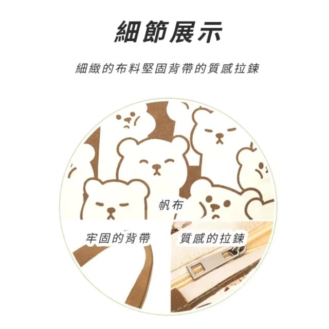 【風格單品】情人節禮物 日系可愛清新滿版小熊單肩包(帶內袋 夾層帆布袋 購物袋 大學生 書包 上班族 通勤包