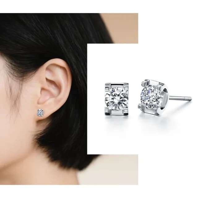 【Luster】熱賣99!30分 D VS 培育鑽 純銀 鑽石耳環(培育鑽石X2總重0.60ct)
