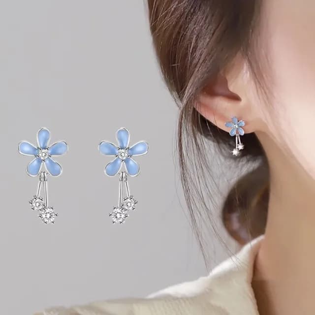 【小眾設計】藍雛菊垂墜耳環1對(韓系 淑女 耳墜 耳飾 耳針 耳釘 首飾 氣質 閨蜜 禮物)
