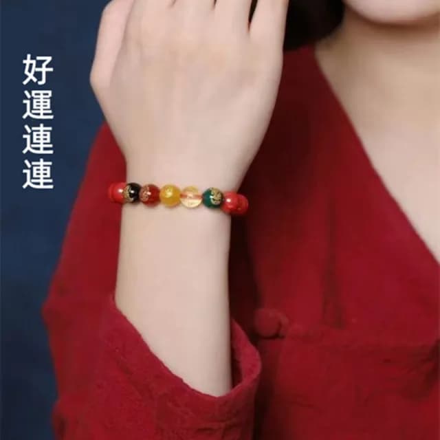 【Penny珮妮】晶體硃砂五路財神手鍊10mm(母親節 生日禮物 交換禮物 送女友 尾牙 新年 結婚)