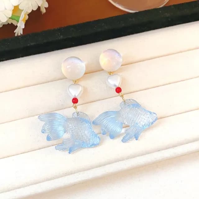 【通透趣味】冰淬泡泡金魚耳環1對(日系 造型耳環 動物 氣質 耳飾 耳針 耳釘 首飾 耳墜)