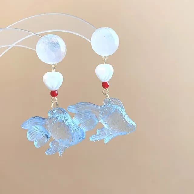 【通透趣味】冰淬泡泡金魚耳環1對(日系 造型耳環 動物 氣質 耳飾 耳針 耳釘 首飾 耳墜)