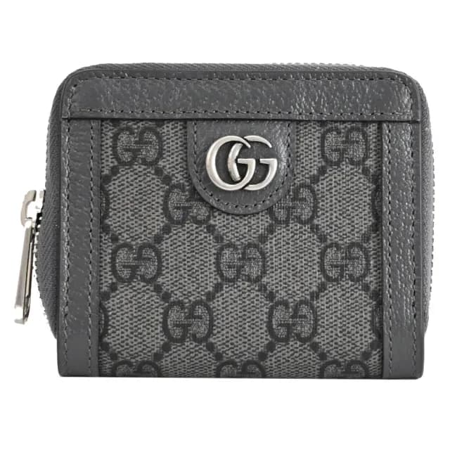 【GUCCI 古馳】GG Supreme 經典雙G印花皮革信用卡證件名片零錢包(灰)
