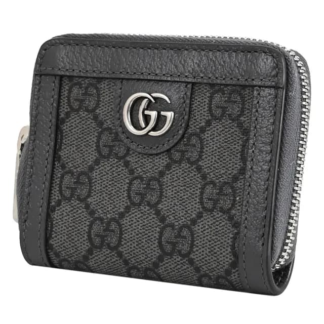 【GUCCI 古馳】GG Supreme 經典雙G印花皮革信用卡證件名片零錢包(灰)