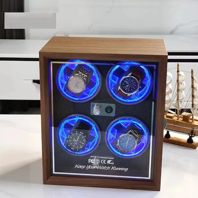 【AMITOF】情人節禮物 復古木質上鏈盒 搖錶器 4錶位(防磁錶盒 自動搖錶器 手錶上鏈 錶盒 上鍊盒)