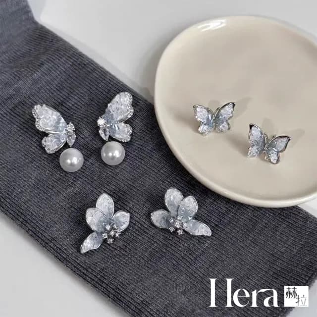 【HERA 赫拉】輕奢氣質水晶蝴蝶耳環 三款 H113112005(水晶 蝴蝶 耳環 耳針 耳夾)