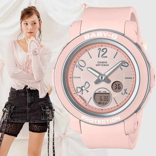 【CASIO 卡西歐】BABY-G 可愛緞帶雙顯女錶-粉紅色 櫻花粉 畢業禮物 送禮(BGA-290RA-4A)