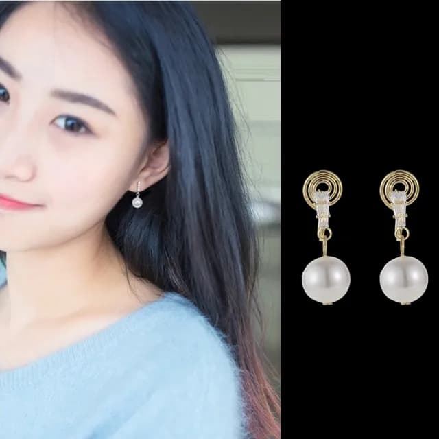 【Emi 艾迷】韓系美好晨光優雅鋯石珍珠耳環 耳夾 夾式耳環 無耳洞(蚊香盤耳夾/針式耳環)