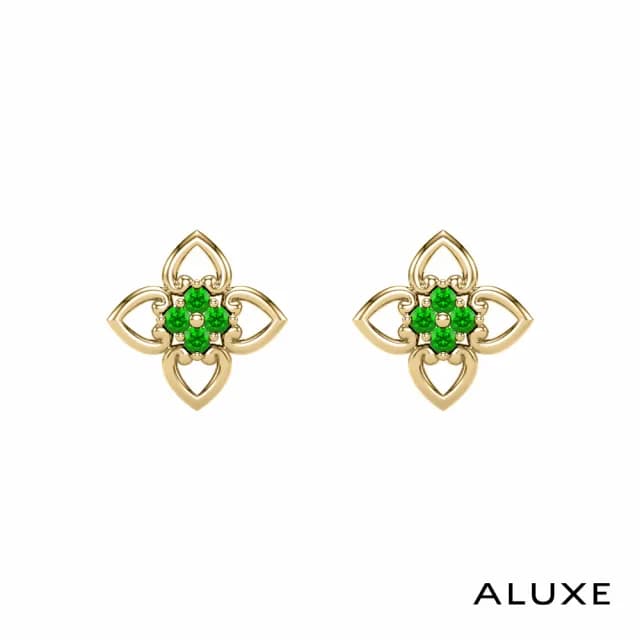 【ALUXE 亞立詩】10K金 綠色沙弗萊石 寶石耳環 金色鏤空 迪士尼 阿拉丁系列 EEDA003