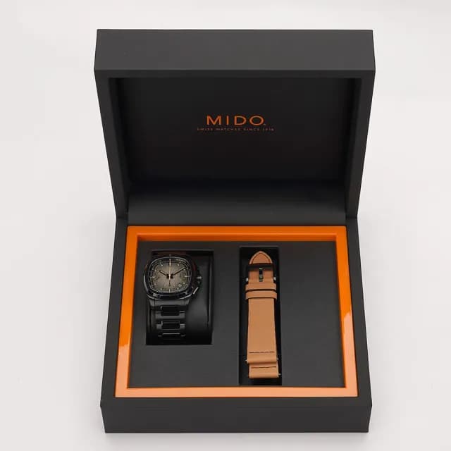 【MIDO 美度】M049.527.33.081.00  先鋒系列 TV三眼計時機械錶 套錶 父親節送禮推薦(M0495273308100 黑)