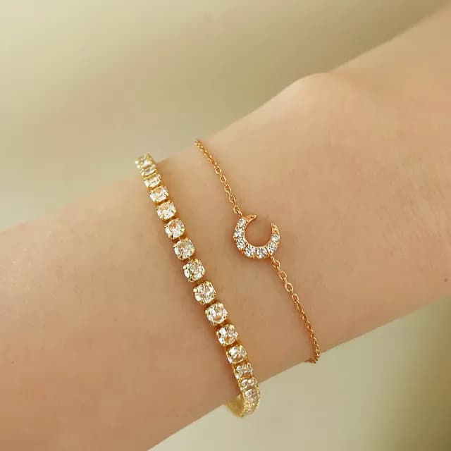 【CReAM】Imogen925純銀纖細月亮鑽飾金色女手鍊(生日 禮物 送禮 禮盒)