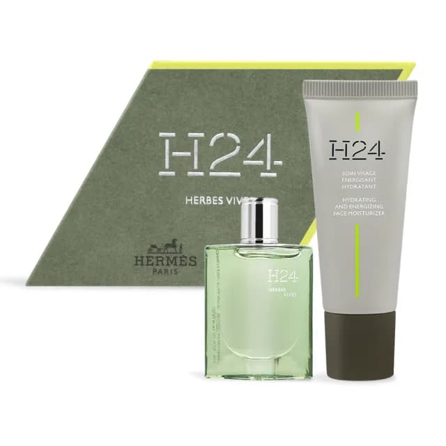 【Hermes 愛馬仕】H24 Herbes Vives 綠動淡香精禮盒(淡香精5ml+保濕面霜20mlEDP-國際航空版)