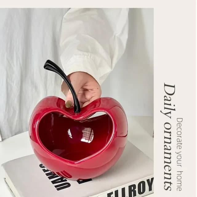 【新年裝飾】蘋果陶瓷玄關收納擺件(鑰匙收納 桌上擺飾 過年布置 開業禮物 送禮 交換禮物 水果籃 果盤)