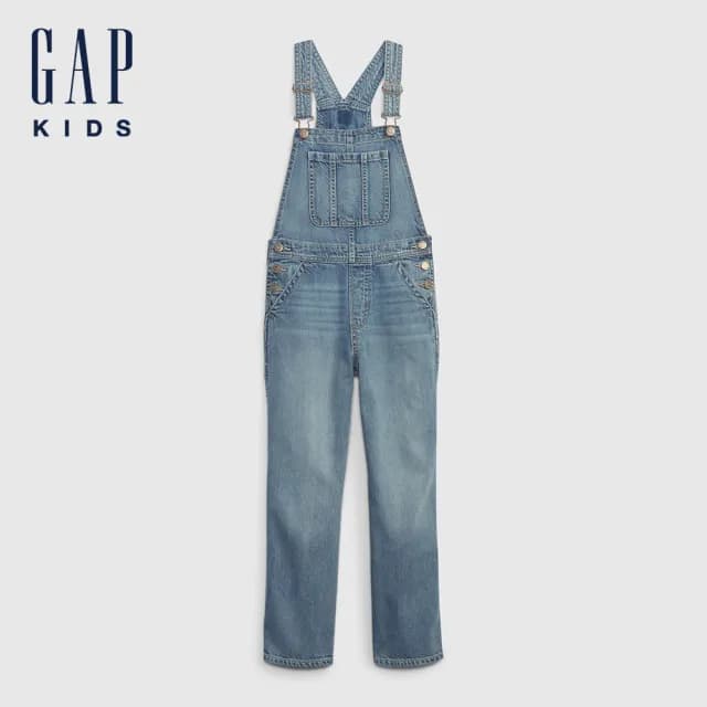 【GAP】女童裝 牛仔吊帶褲-淺色水洗(430448)