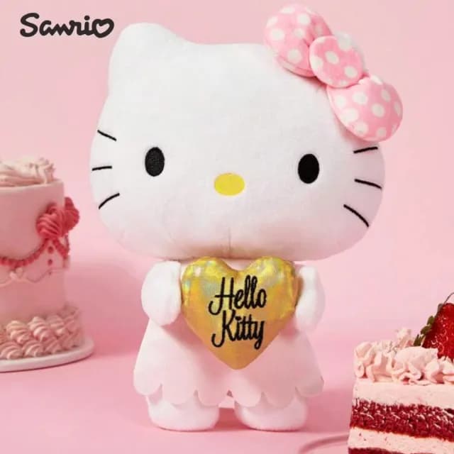 【SANRIO 三麗鷗】正版授權Hello Kitty凱蒂貓愛心高質感毛絨玩偶21cm娃娃(女兒女友生日交換聖誕告白禮物)
