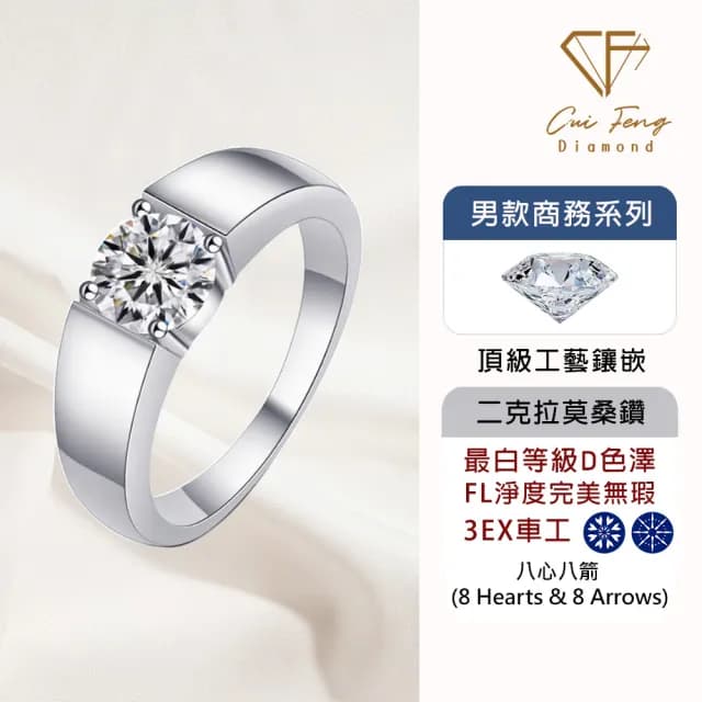 【CF鑽飾】預購 男戒 莫桑鑽《紳士》2克拉(8心8箭 父親節 七夕 情人節 戒指 鑽戒 禮物送禮 生日)