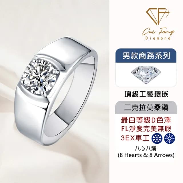 【CF鑽飾】預購 男戒 莫桑鑽《經典男戒》2克拉(8心8箭 父親節 七夕 情人節 戒指 鑽戒 禮物送禮 生日)