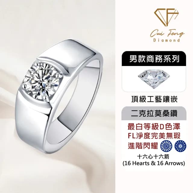 【CF鑽飾】預購 男戒 莫桑鑽《經典男戒》2克拉(16心16箭 父親節 七夕 情人節 戒指 鑽戒 禮物 生日)