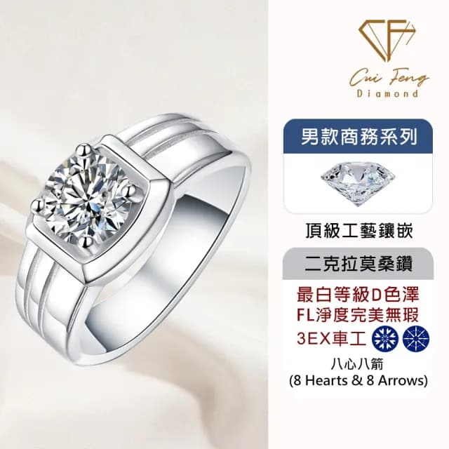 【CF鑽飾】預購 男戒 莫桑鑽《簡約男戒》2克拉(8心8箭 父親節 七夕 情人節 戒指 鑽戒 禮物送禮 生日)