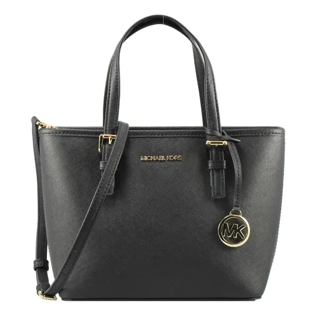 【Michael Kors】中型-金屬LOGO防刮皮革手提/肩背/斜背包(黑)